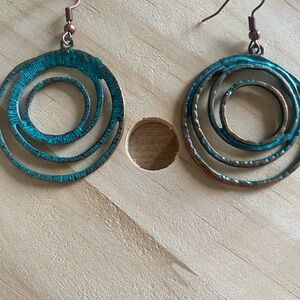 Turquoise Patina Spiral Drop Earrings - Women Jewelry
